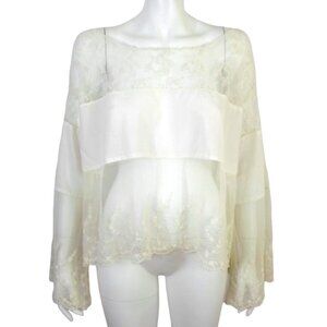 Free People Angel Wings Ivory Bell Sleeve Sheer Mesh Lace Tunic